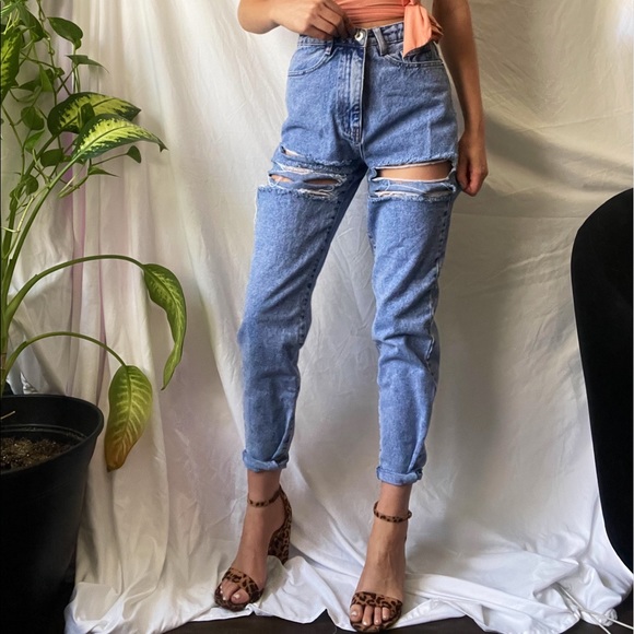 High Waisted Distressed Mom Jean - Picture 2 of 5